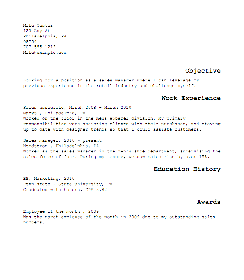 Artistic Resume Sample